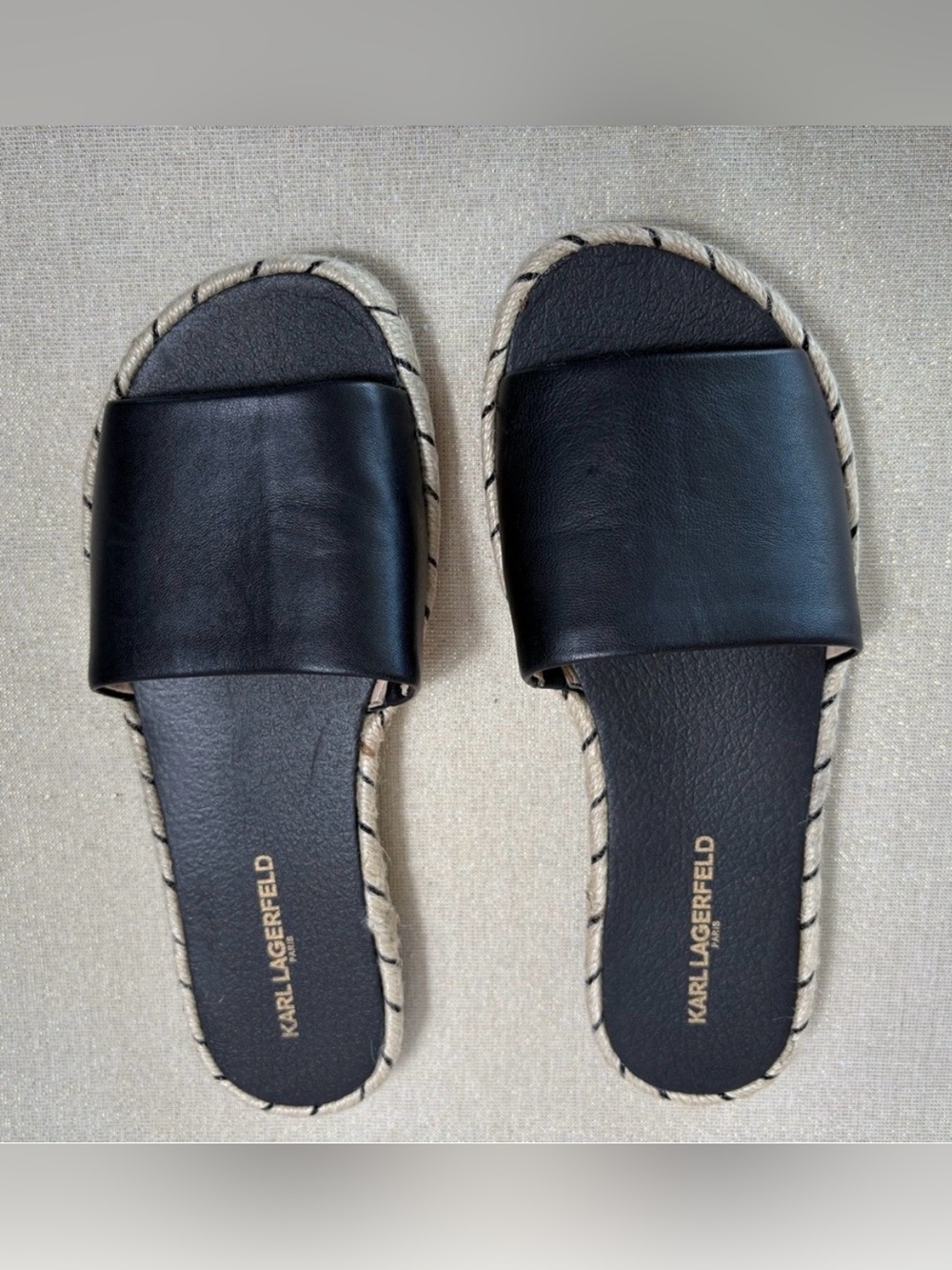 Karl Lagerfeld Paris Niya Women’s Leather Slip On Espadrille Sandals-Size: 8